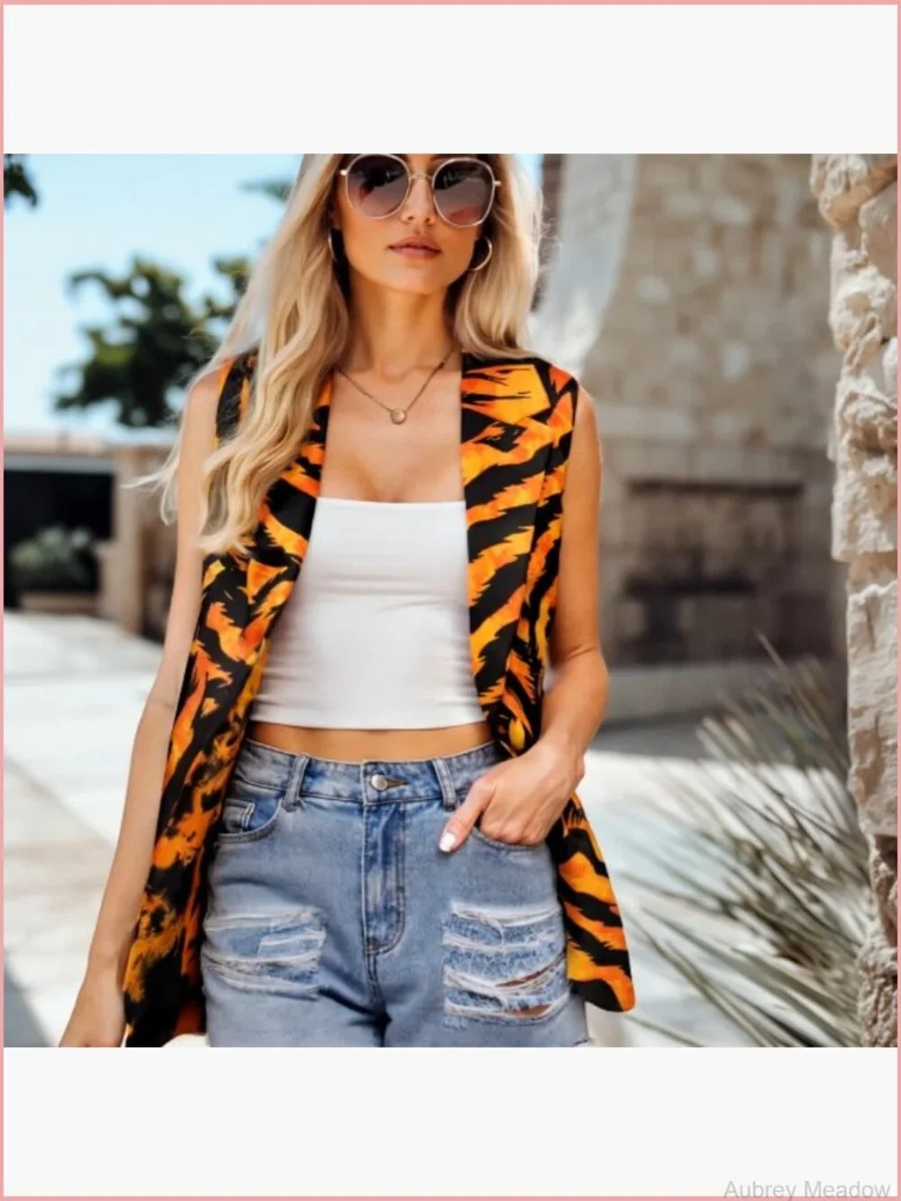 Women's Sleeveless Open Front Blazer Vest Casual Oversize Waistcoat